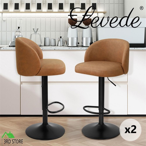 Levede 2x Bar Stools Gas Lift PU Leather Footrest Swivel Adjustable Kitchen
