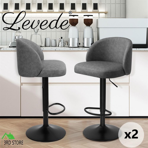 Levede 2x Bar Stools Gas Lift PU Leather Footrest Swivel Adjustable Kitchen