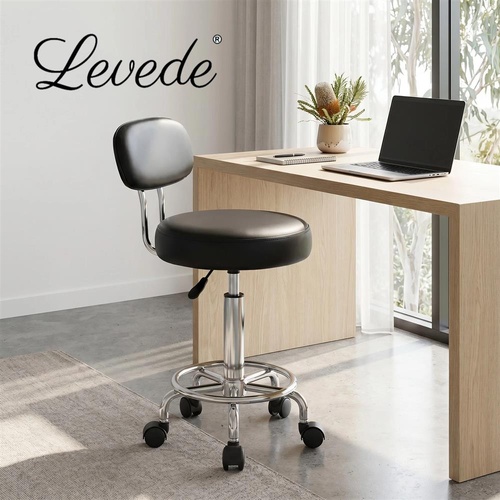 Levede Swivel Office Chair Round Rolling Stools PU Leather Height Adjustable