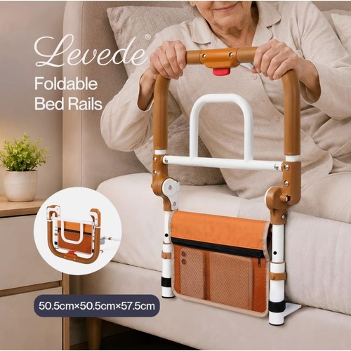 Levede Bed Rail Foldable 2 Handle Adjustable Height Non-Slip Grip Orange