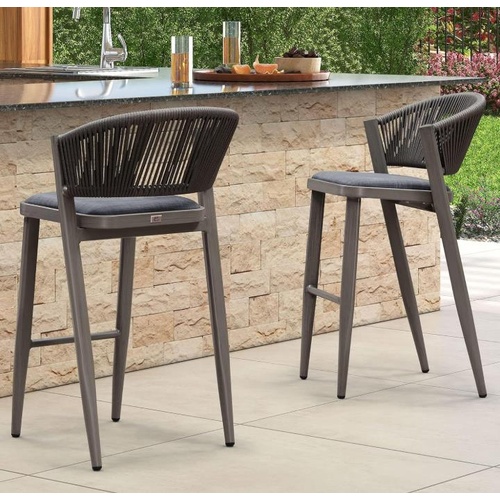 Purple Leaf Bar Stools All Weather Metal Outdoor Chair with Comfy Rattan Back an