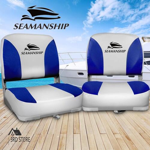 Seamanship 2X Folding Boat Seats Seat Marine Seating Set All Weather Swivels B&G