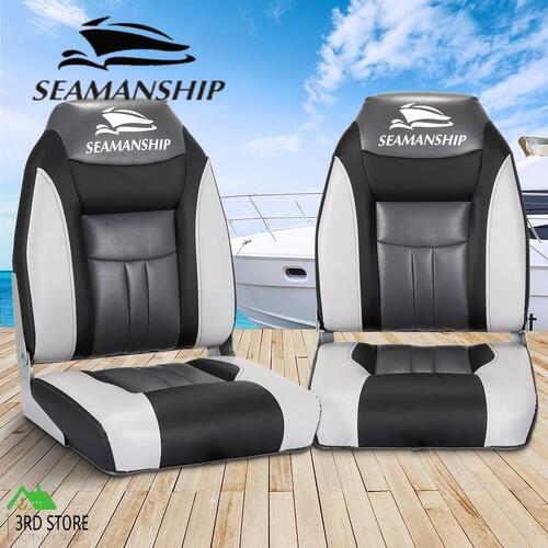 Seamanship 2X Folding Boat Seats Seat Marine Seating Set All Weather Swivels BK