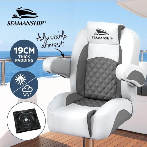 Seamanship Reclining Captain Boat Seat 90°-155° Recline, 19cm Thick Cushion