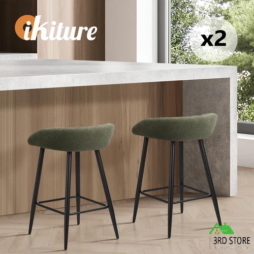 Oikiture Bar Stools Set of 2 Kitchen Dining Chairs Counter Stools Green Boucle