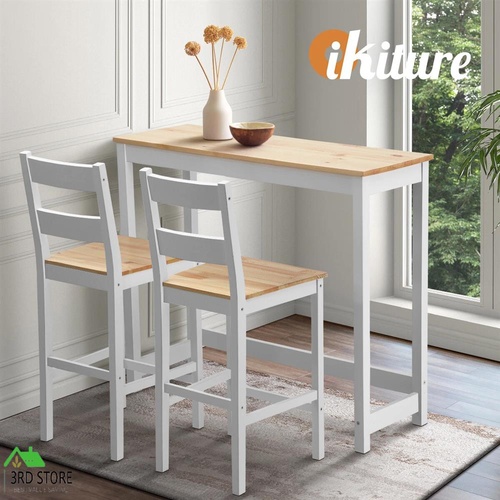 Oikiture 3PCS Bar Table Set 2 Stools Chairs Kitchen Dining Breakfast Cafe Tables