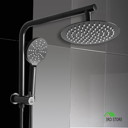 Rain Shower Head Set Black Round Brass Taps Mixer Handheld High Pressure 8"