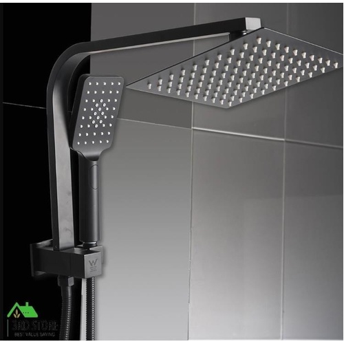 Rain Shower Head Set Black Square Brass Taps Mixer Handheld High Pressure 8"