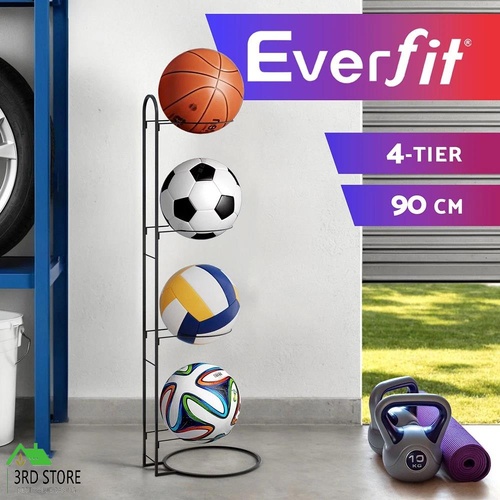 Everfit Ball Storage Rack Sports Equipment Organizer 4-Tier Holder for Garage Gym Black