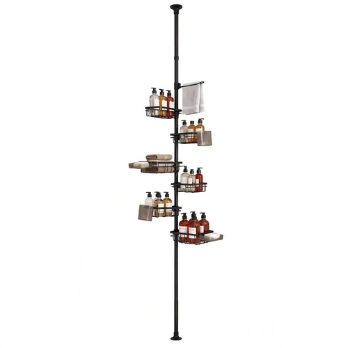 Artiss Tension Pole Shower Caddy Steel Corner Bathroom Shelf Black