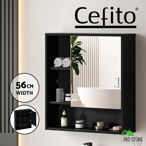 Cefito Bathroom Mirror Cabinet Mirrored Medicine Adjustable Shelf Wall Mounted 560mm Black