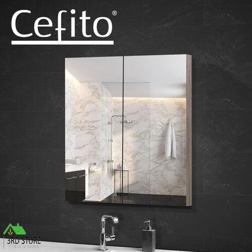 Cefito Bathroom Mirror Cabinet Vanity Medicine Shave Wooden Natural 600mm x720mm