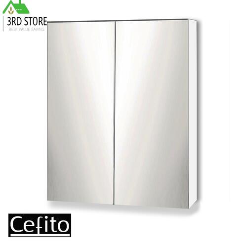 Cefito Bathroom Mirror Cabinet Vanity Medicine Wooden Shaving White 600mm x720mm