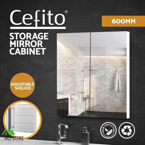 Cefito Bathroom Mirror Cabinet Vanity Medicine Wooden Shaving White 600mm x720mm