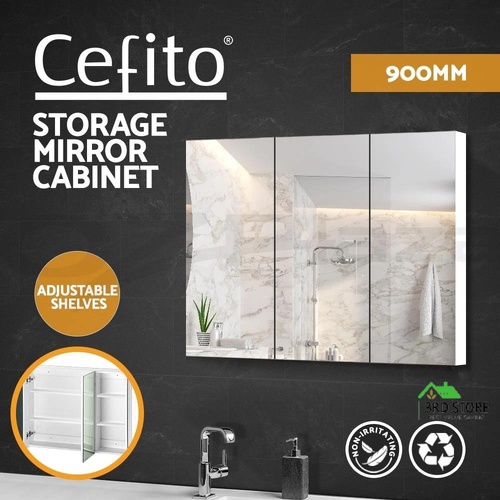 Cefito Bathroom Mirror Cabinet Vanity Medicine White Shaving Storage 900mmx720mm
