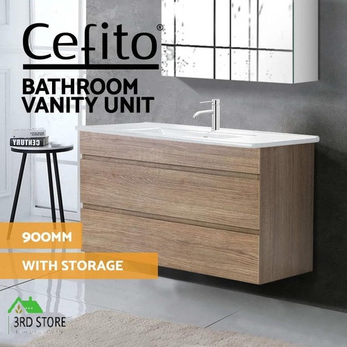 Cefito Bathroom Vanity Cabinet Basin Unit Sink Storage Wall Mounted Oak 900mm