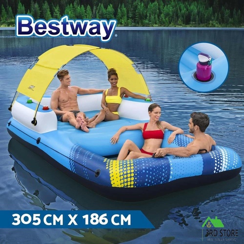 Bestway Inflatable Floating Island Float Lounger Sunshade Pool Bed 3.05Mx1.86M