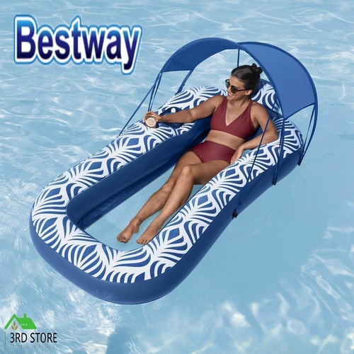 Bestway Inflatable Floating Float Lounger with Sunshade Canopy 1.98Mx1.12M Blue