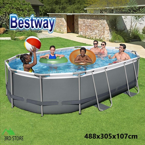 Bestway 488x305x107cm Swimming Pool Steel Frame Set w/ Pump Filter Ladder Cover