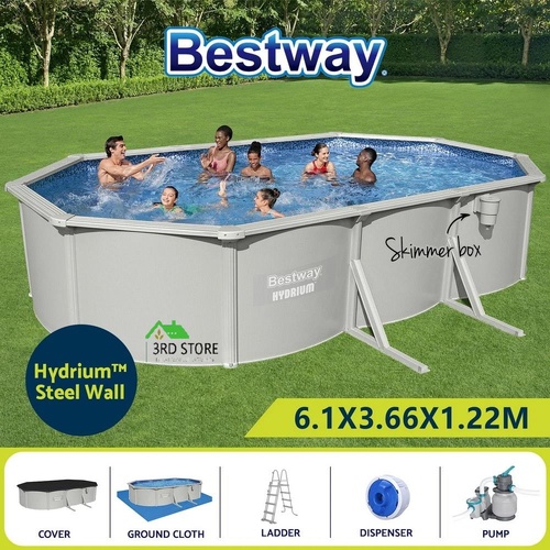 Bestway Swimming Pool 610 x 366cm Steel Frame Round Pool Set w/ Filter Ladder