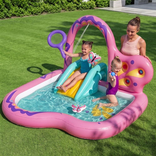 Bestway Inflatable Butterfly Kids Play Pool Park with Slide 180cm Pink