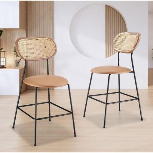 Luxsuite Bar Stool Counter Stools Rattan Back Dining Chair Indoor Faux Leather