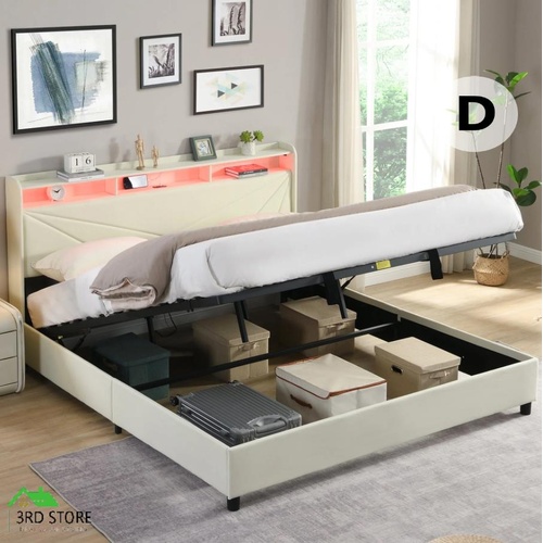 Modern Upholstery Bed Storage with LED Lights and Charging Station