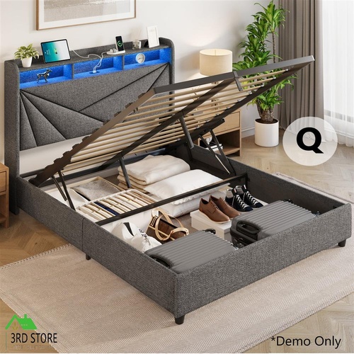 Modern Upholstery Bed Storage with LED Lights and Charging Station