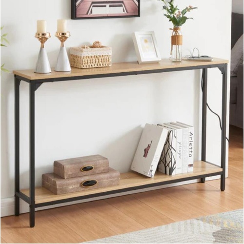 Side Tables: 2 Tier Console Table with Power Outlets and USB Ports, Wood Entrywa