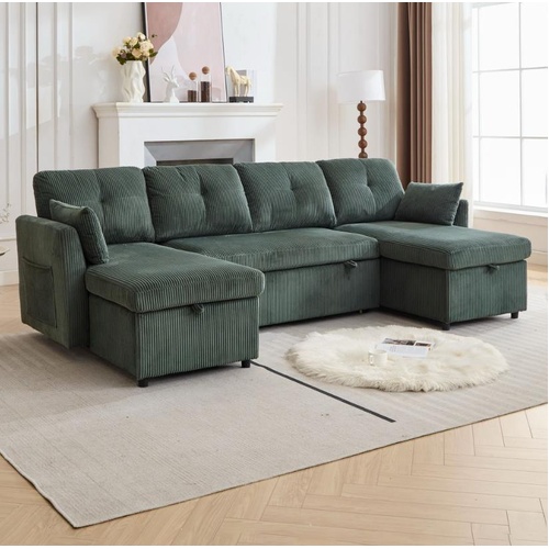 Fontana 4 Seater Double Chaise Sofa Bed Green
