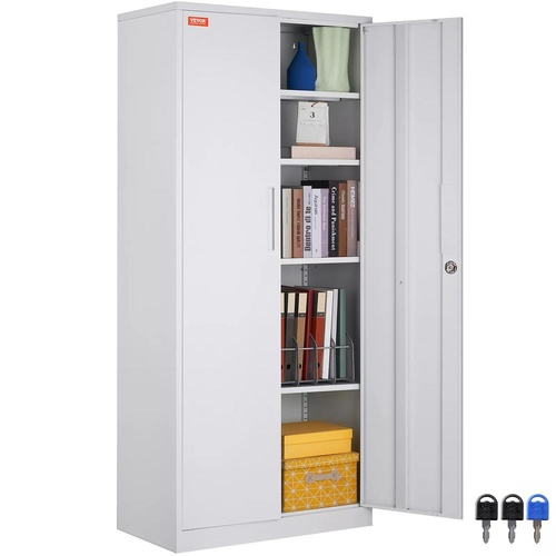 VEVOR Metal Storage Cabinet w/ 3 Keys Adjustable Shelves & Magnetic Door White