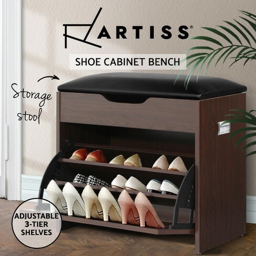 Artiss Shoe Cabinet Bench Shoes Organiser Storage Rack Wooden Cupboard 15 Pairs