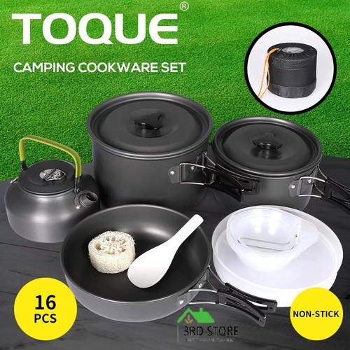 Toque 16Pcs Camping Cookware Set Outdoor Hiking Cooking Pot Pan Portable Picnic