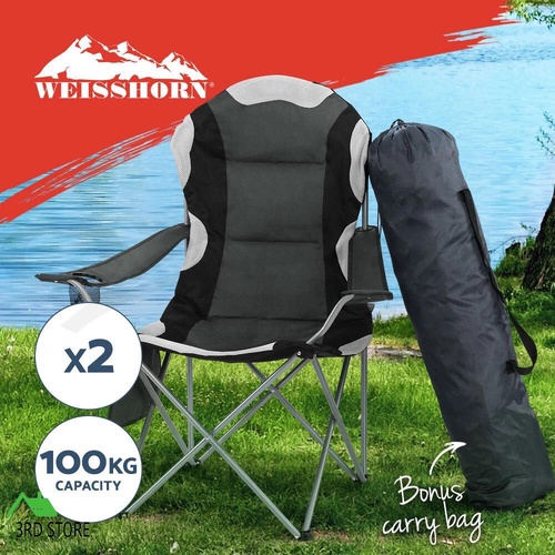 Weisshorn 2X Folding Camping Chairs Arm Chair Portable Outdoor Beach Fishing BBQ