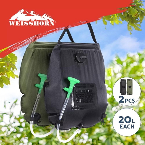 Weisshorn Camping Shower Bag 20L Set of 2 Portable Green Black