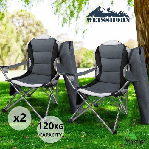 Weisshorn 2X Folding Camping Chairs Arm Chair Portable Outdoor Garden Fishing