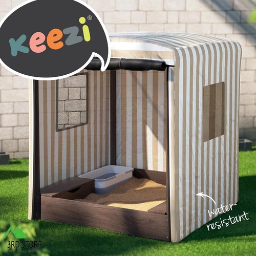 Keezi Kids Sandpit Wooden Sandbox Sand Pit with Canopy Window Water Basin 120cm