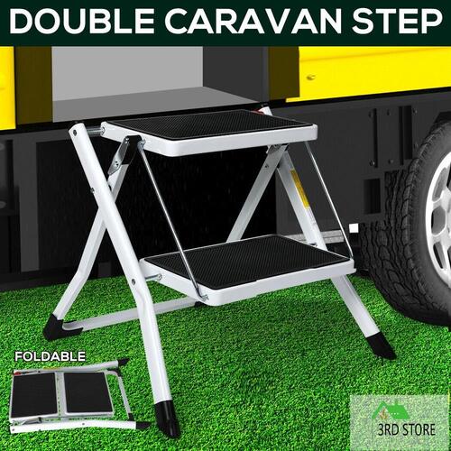 Caravan Double Steps Folding Portable Steady RV Door Ladder Camper Trailer Parts