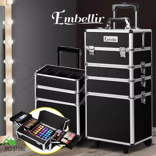 Embellir 7 In 1 Makeup Case Makeup Organiser Beauty Case Trolley Travel Black