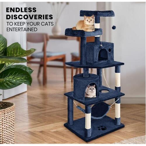 Taily 160cm Large Cat Tree Multi-Level Cat Tower with 2 Luxury Condos Dark Blue