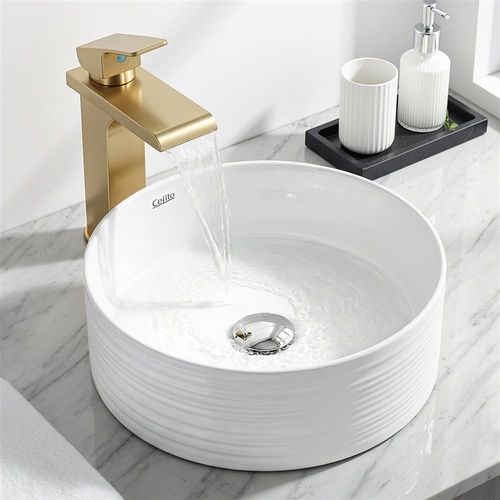 Cefito Bathroom Basin Vanity Sink Vessel Ceramic White Round Countertop 36cm