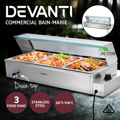 Devanti Commercial Food Warmer Bain Marie Electric Buffet Pan Stainless Steel