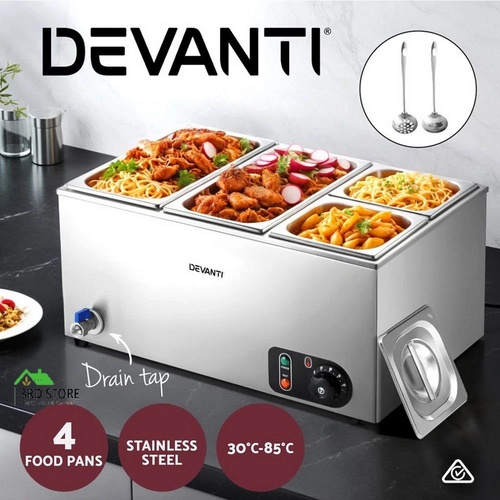 Devanti Commercial Food Warmer Bain Marie 4 Electric Buffet Pans