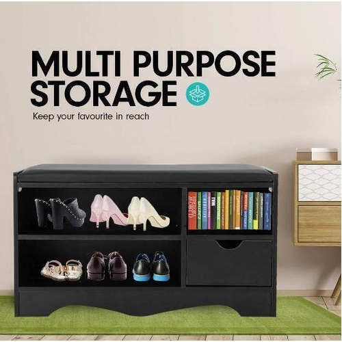 Shoe Rack Cabinet Organiser Black Cushion - 80 x 30 x 45 - Black