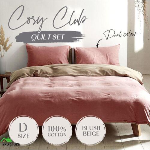 Cosy Club Duvet Cover Quilt Set Doona Cover Pillow Case Blush Beige DOUBLE