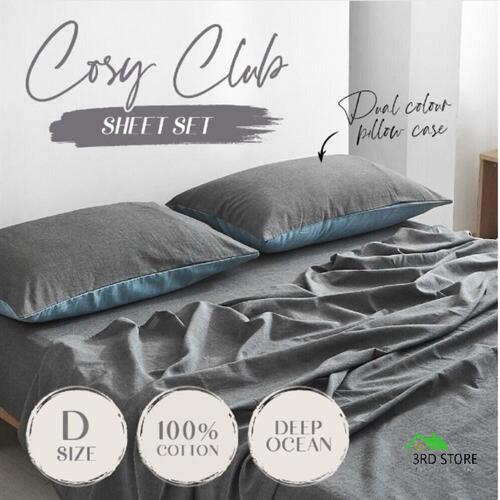 Cosy Club Cotton Sheet Set Bed Sheets Set Double Cover Pillow Case Blue Grey