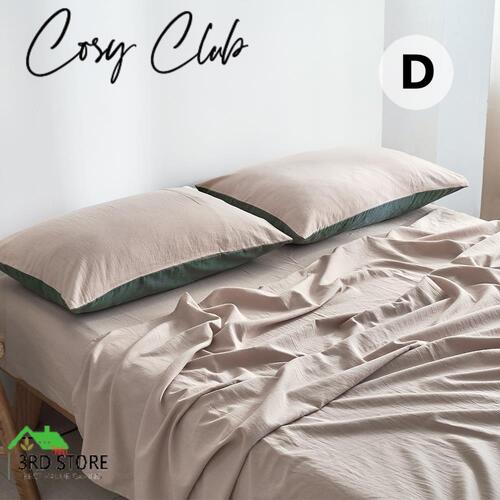 Cosy Club Sheet Set Cotton Sheets Double Green Beige