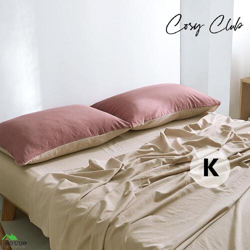 Cosy Club Cotton Sheet Set Bed Sheets Set King Cover Pillow Case Red Beige