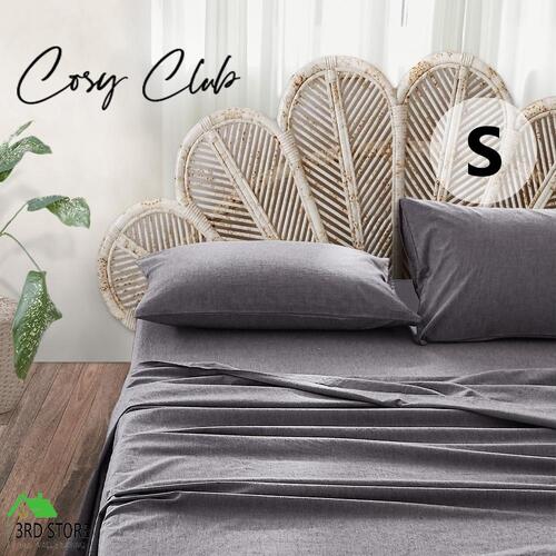 Cosy Club Sheet Set Bed Sheets Set Single Flat Cover Pillow Case Black Essential