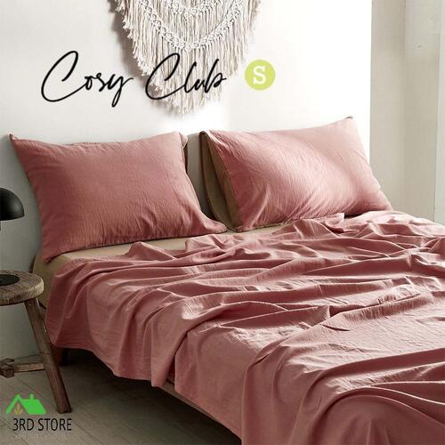Cosy Club Sheet Set Bed Sheets Set Single Flat Cover Pillow Case Pink Brown